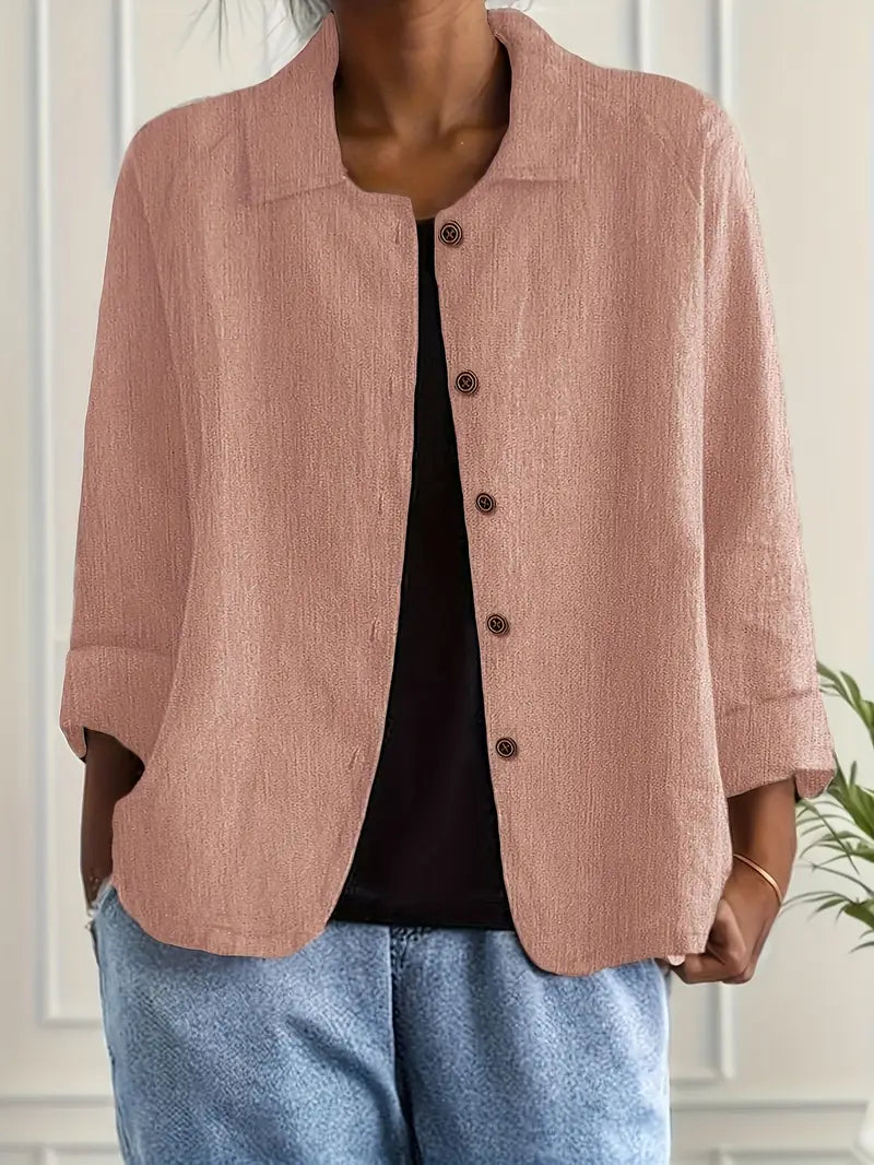 Women's Casual Relaxed Fit Button-Up Shirt Blouse | Long Sleeves