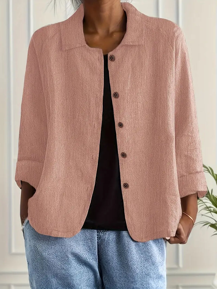 Women's Casual Relaxed Fit Button-Up Shirt Blouse | Long Sleeves
