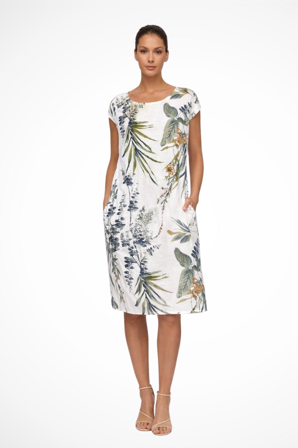 Women's Casual Relaxed Fit Summer Dress with Botanical Print | Midi