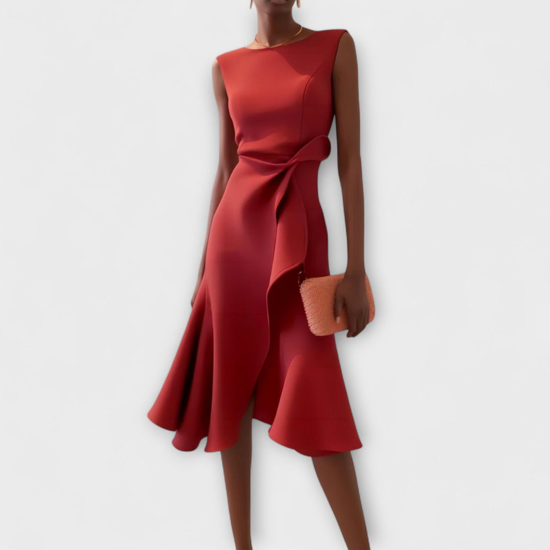 Women's Formal Waist Tie Detail Ruffle Dress | Midi