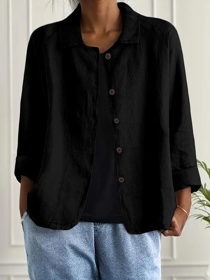 Women's Casual Relaxed Fit Button-Up Shirt Blouse | Long Sleeves