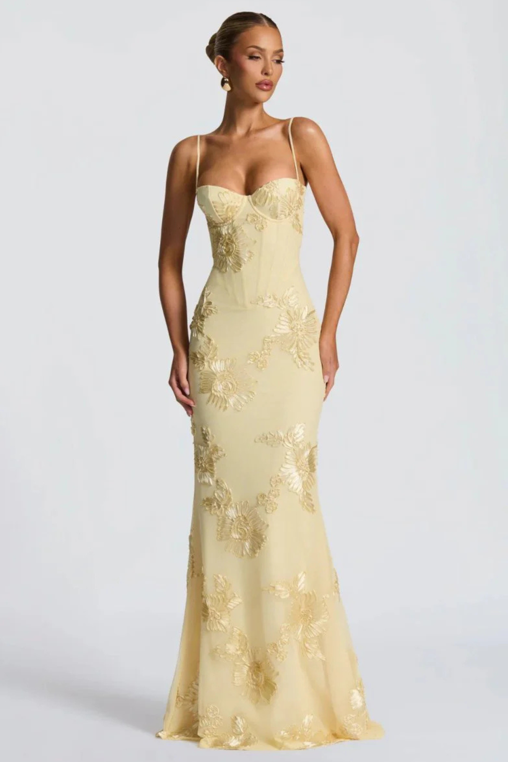 Women's Floral Corset Cami Strap Wedding Guest Dress | Maxi