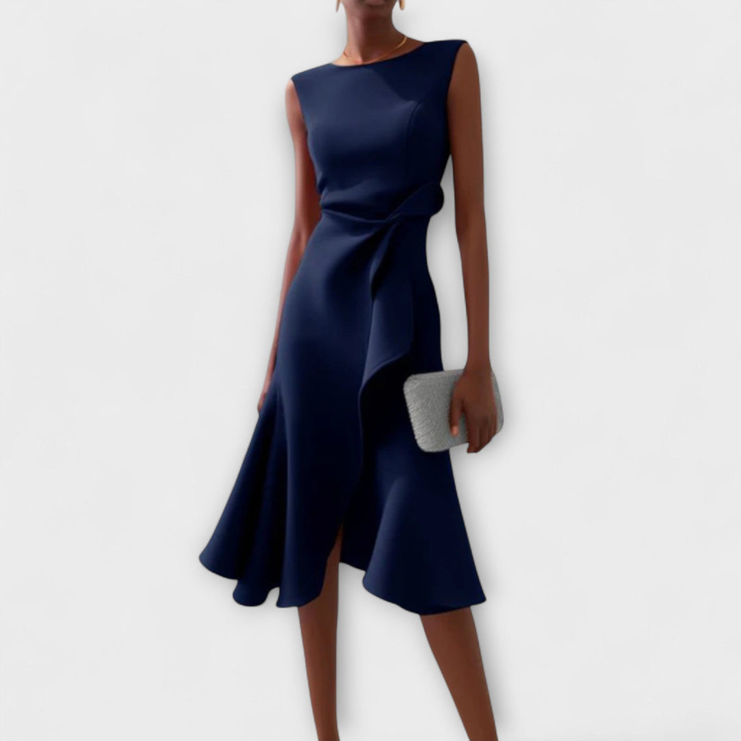 Women's Formal Waist Tie Detail Ruffle Dress | Midi