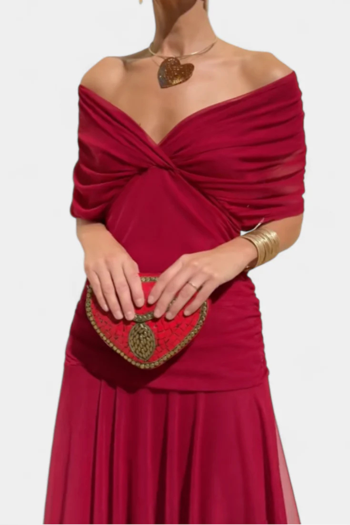 Women's Elegant Off-Shoulder Pleated Summer Dress | Maxi
