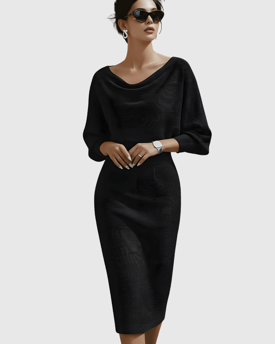 Women's Elegant Draped Batwing Formal Dress | Midi