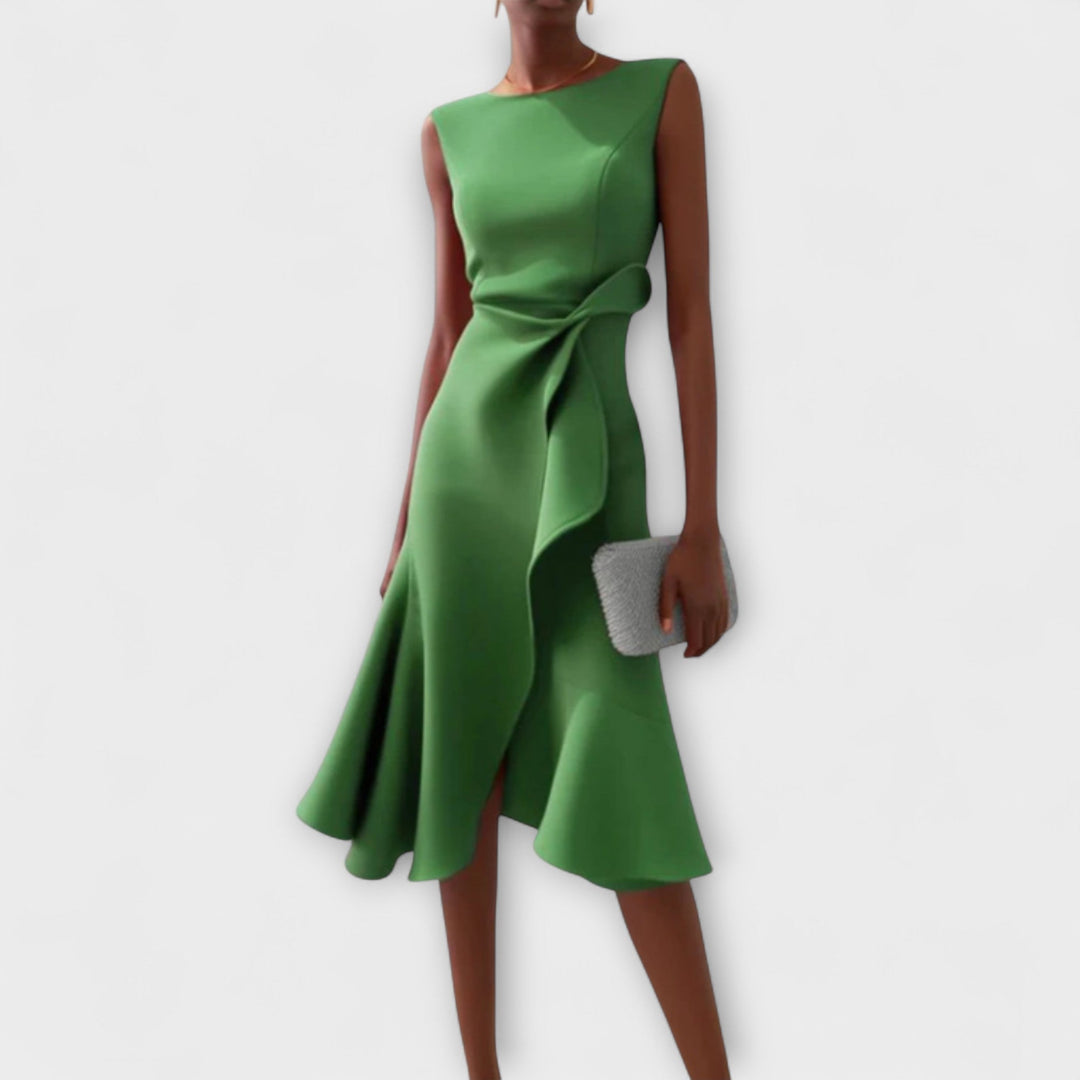 Women's Formal Waist Tie Detail Ruffle Dress | Midi