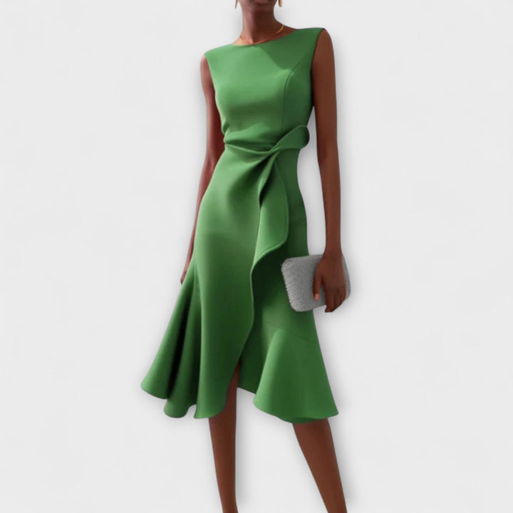 Women's Formal Waist Tie Detail Ruffle Dress | Midi