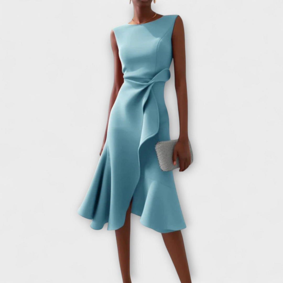 Women's Formal Waist Tie Detail Ruffle Dress | Midi