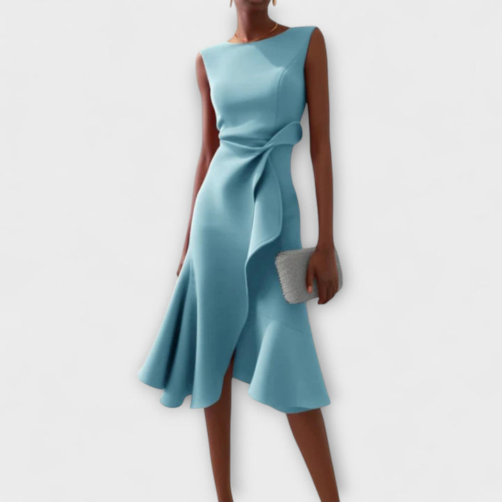 Women's Formal Waist Tie Detail Ruffle Dress | Midi