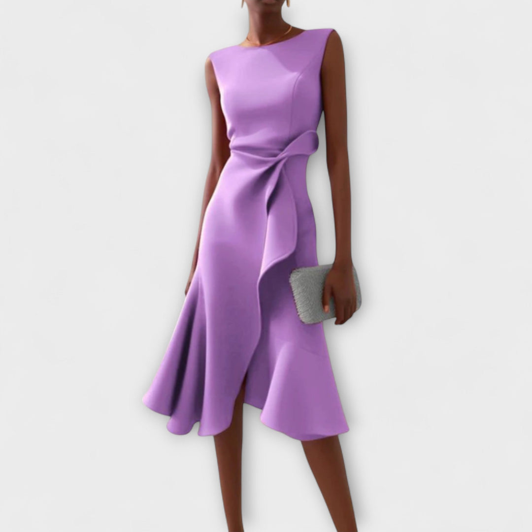 Women's Formal Waist Tie Detail Ruffle Dress | Midi