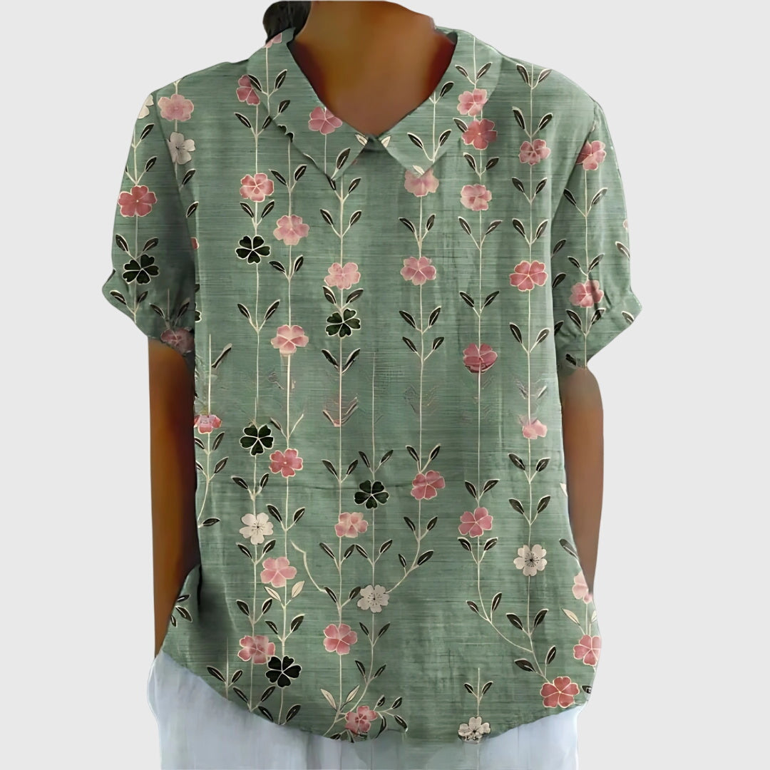 Women's Collared Floral Blouse | Short Sleeve