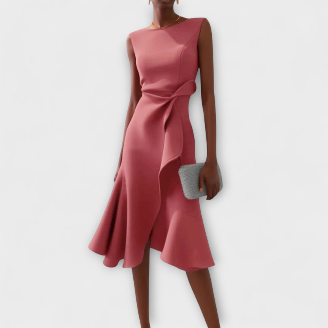 Women's Formal Waist Tie Detail Ruffle Dress | Midi