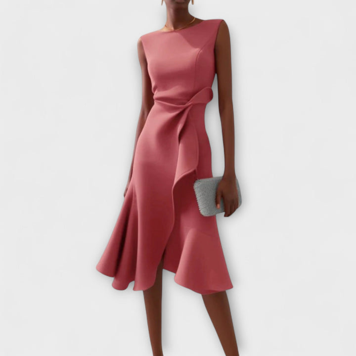 Women's Formal Waist Tie Detail Ruffle Dress | Midi