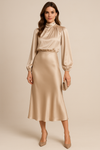 Women's Long Bishop Sleeves Mock Formal Dress | Midi