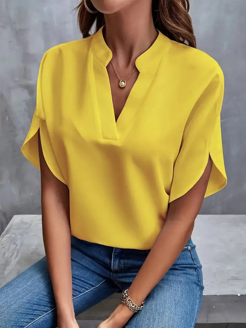Women's Elegant Loose V-neck Blouse | Short Sleeve