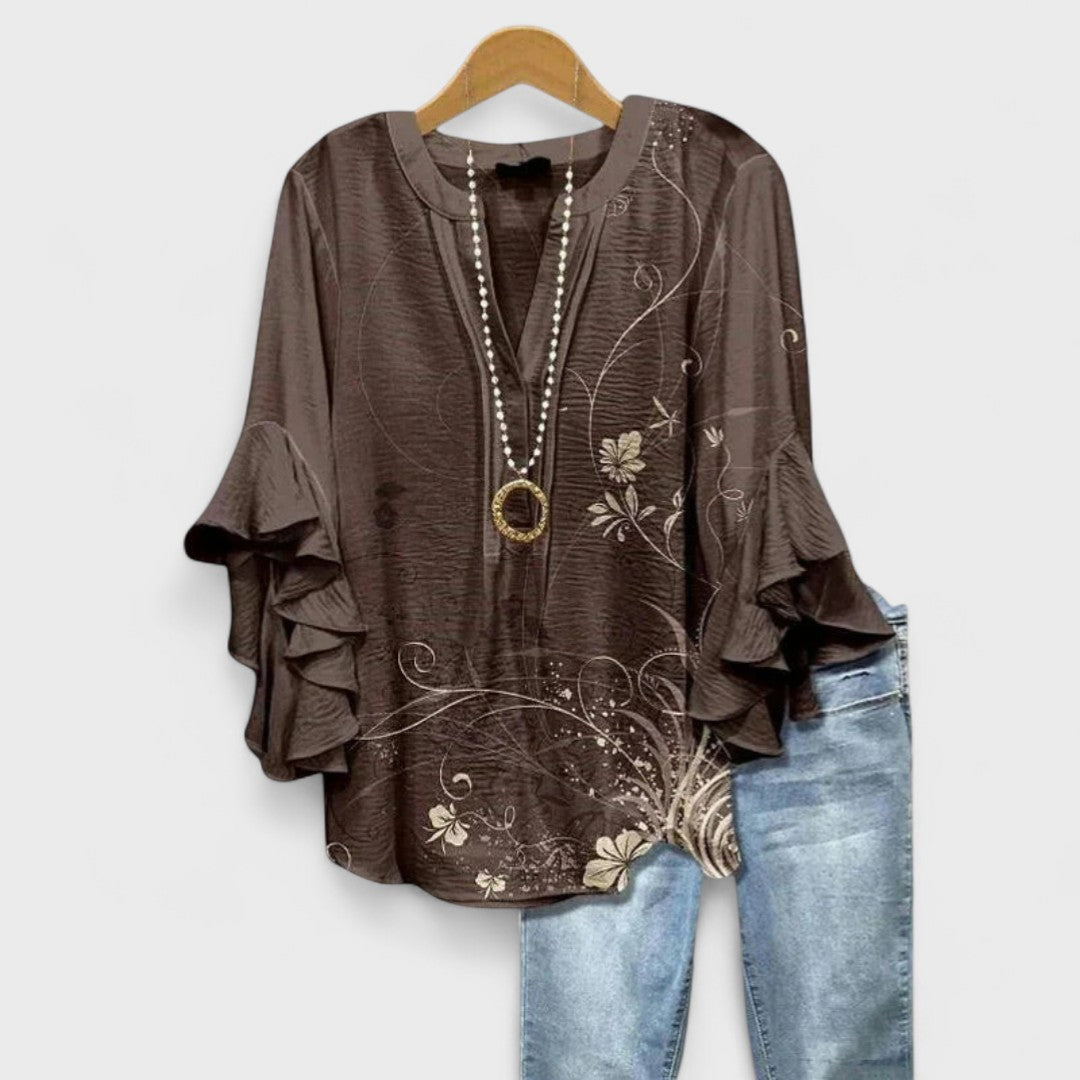 Women's Elegant Ruffle Sleeve Loose Blouse | Short Sleeve