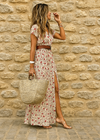 Women's Summer Boho V-Neck Belted Dress With Slit | Maxi
