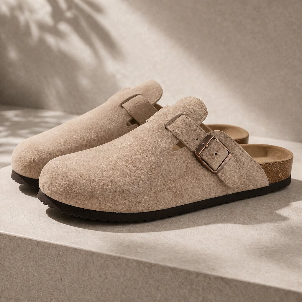Men's Buckle Detail Closed Toe Comfort Clogs | Slip On