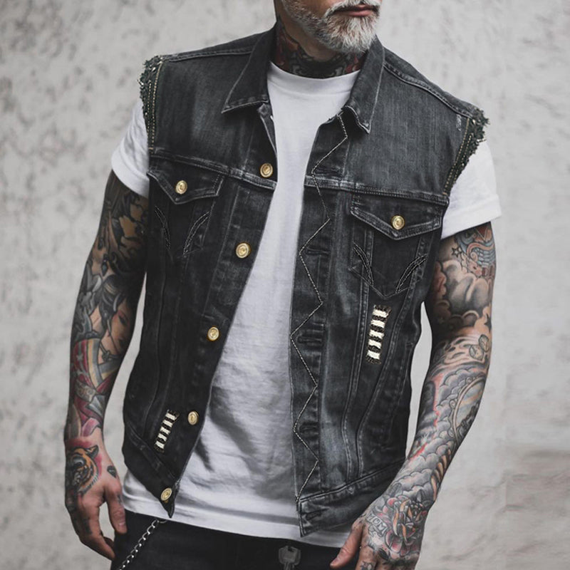 Men's Casual Streetwear Look Button-Up Vest | Sleeveless