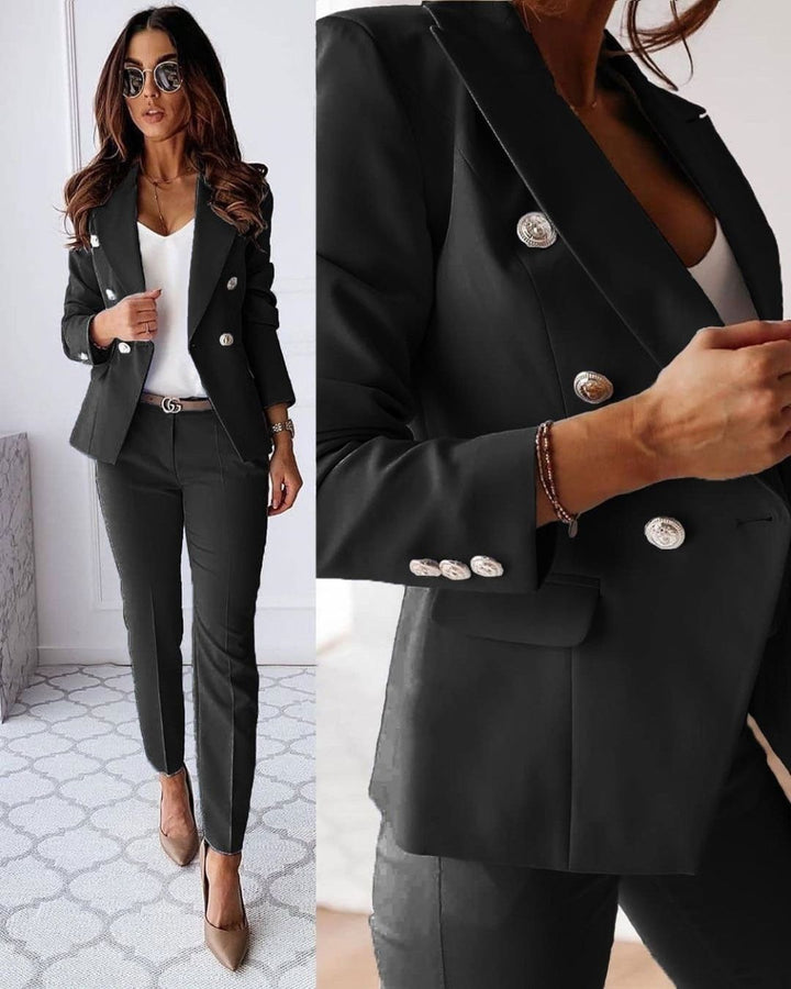 Women's Double Breasted Blazer and Fitted Trouser Set | Two Piece