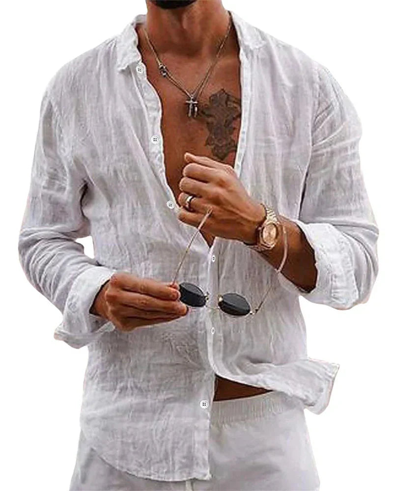 Men's Loose Summer Button Up Shirt | Short Sleeves