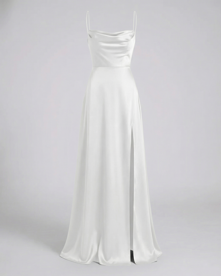 Women's Elegant Drape and Side Slit Evening Dress | Maxi