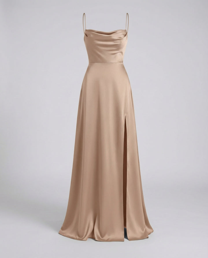 Women's Elegant Drape and Side Slit Evening Dress | Maxi