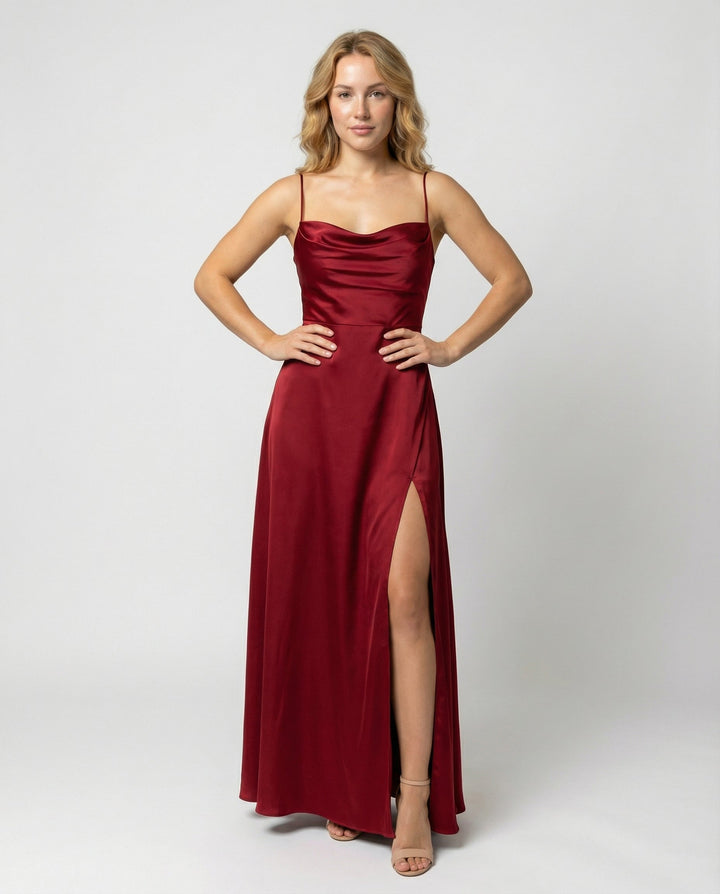 Women's Elegant Drape and Side Slit Evening Dress | Maxi