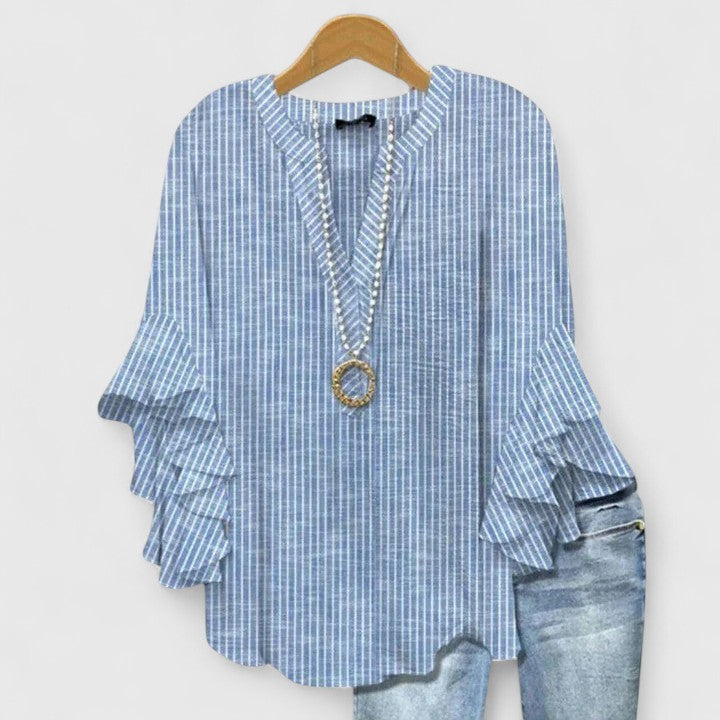 Women's Loose V-Neck Summer Blouse | Long-Sleeve
