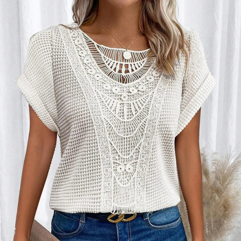 Women's Casual Boho Textured Blouse | Short Sleeves