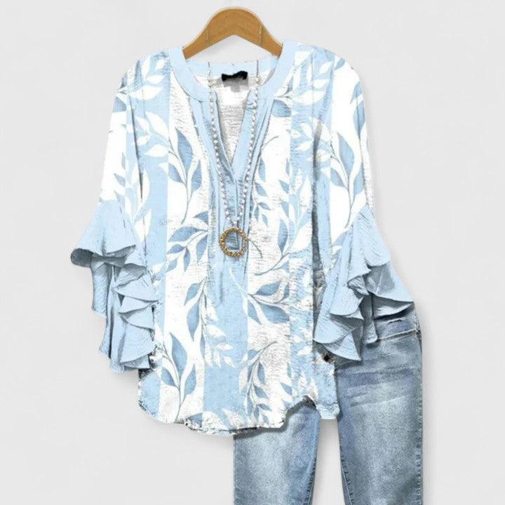Women's Loose V-Neck Summer Blouse | Long-Sleeve