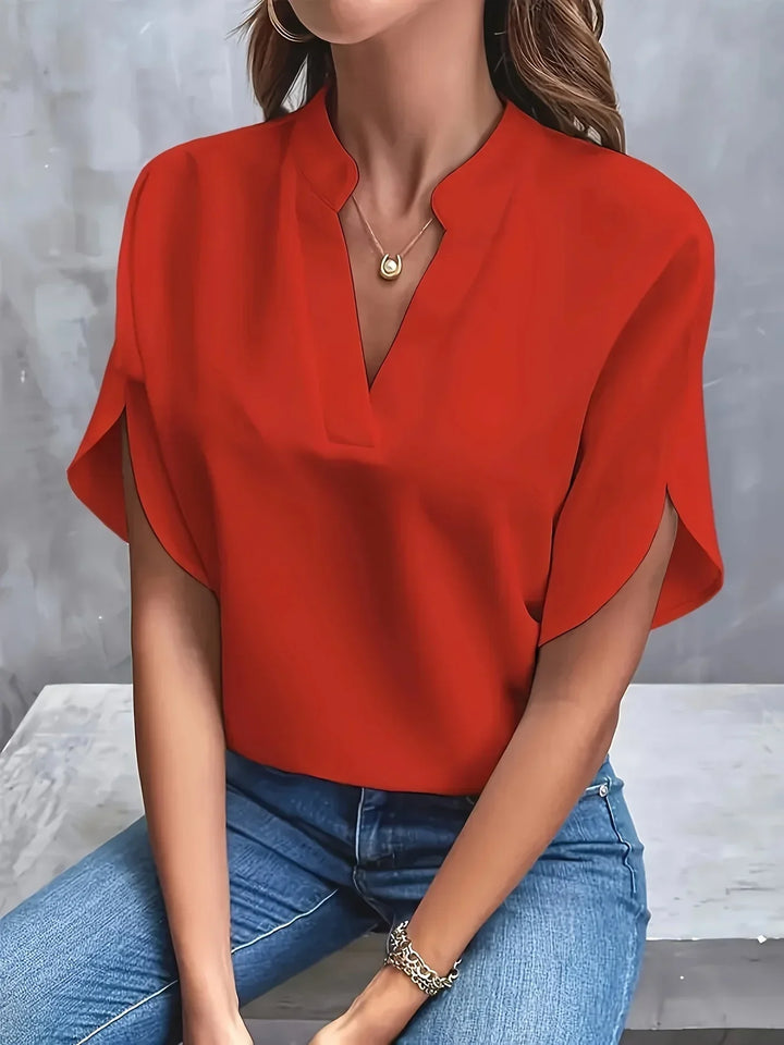 Women's Sophisticated Casual Notch Neck Blouse | Short Sleeves