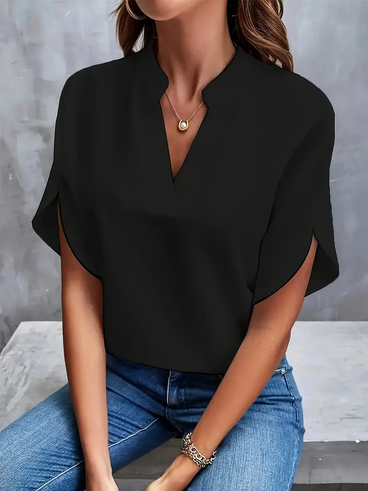Women's Sophisticated Casual Notch Neck Blouse | Short Sleeves