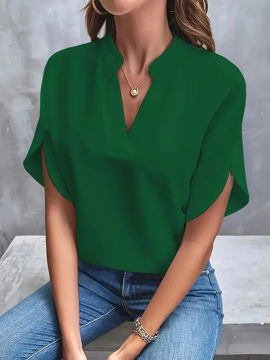 Women's Sophisticated Casual Notch Neck Blouse | Short Sleeves