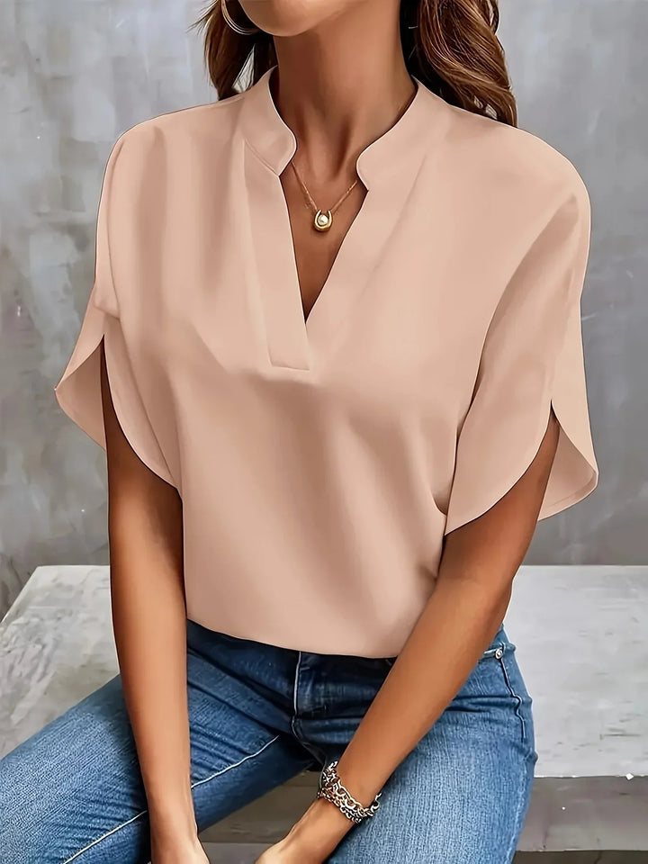 Women's Sophisticated Casual Notch Neck Blouse | Short Sleeves