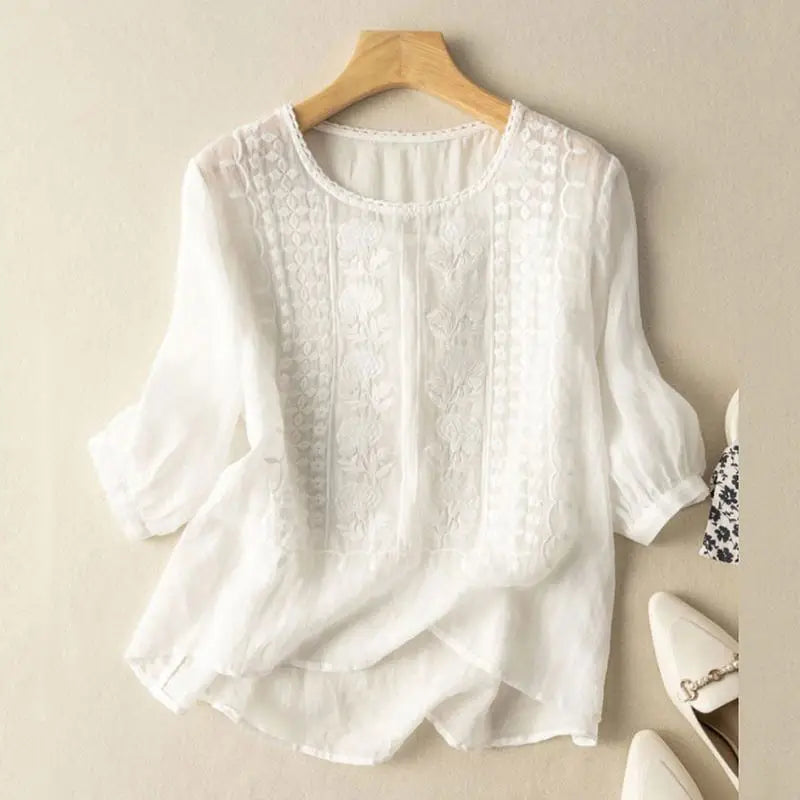 Women's Casual Loose Fit Floral Pattern Blouse | Three Quarter Sleeves