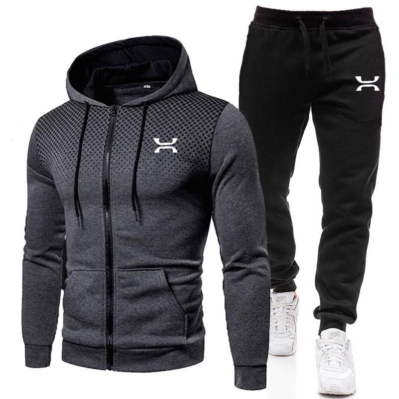 Men's Sports Hooded Jacket and Jogger Tracksuit Set | Two Piece