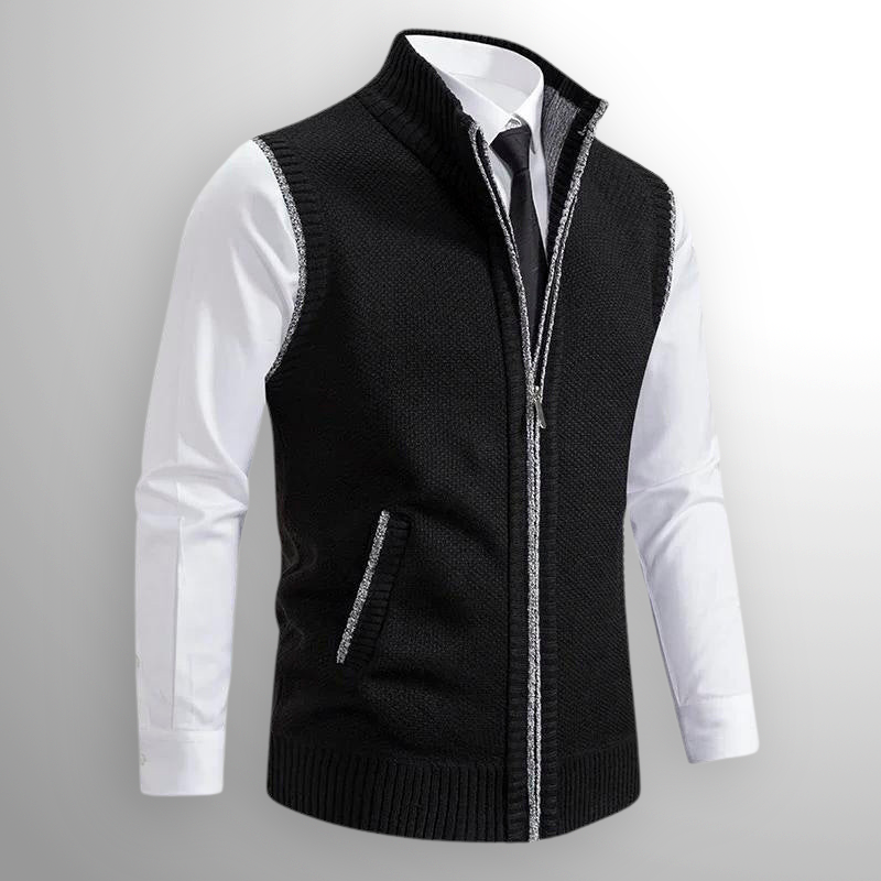 Men's Elegant Stand Collar Vest with Pockets | Full Zip