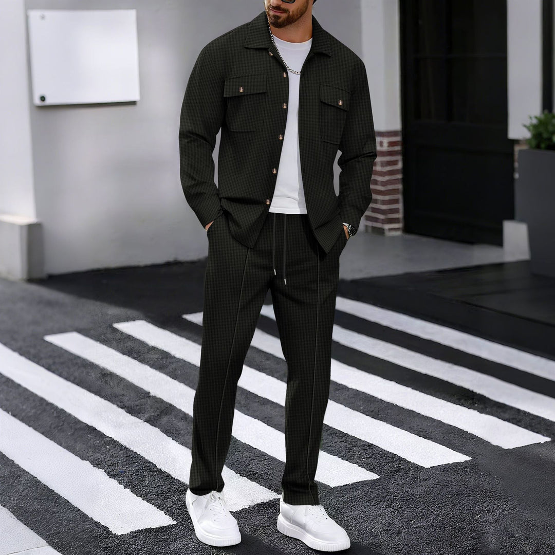 Men's Casual Button Up Jacket and Drawstring Trouser Set | Two Piece