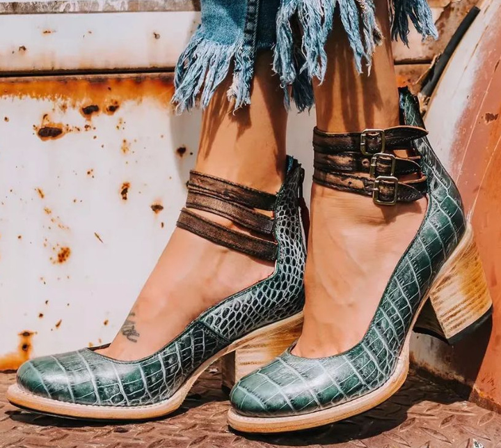 Women’s Strappy Ankle Strap Block Heels | Orthopedic