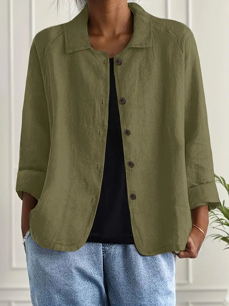 Women's Casual Relaxed Fit Button-Up Shirt Blouse | Long Sleeves