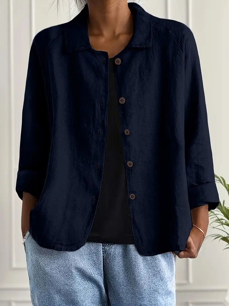 Women's Casual Relaxed Fit Button-Up Shirt Blouse | Long Sleeves