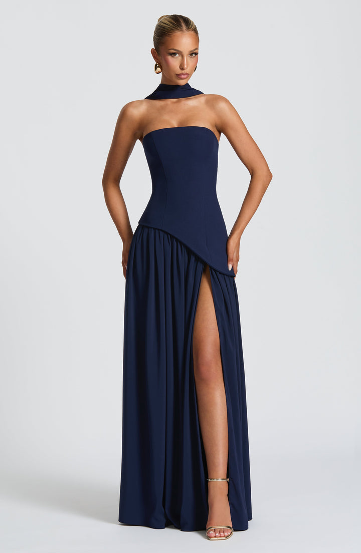Women's Wedding Guest Strapless Dress with Slit | Maxi
